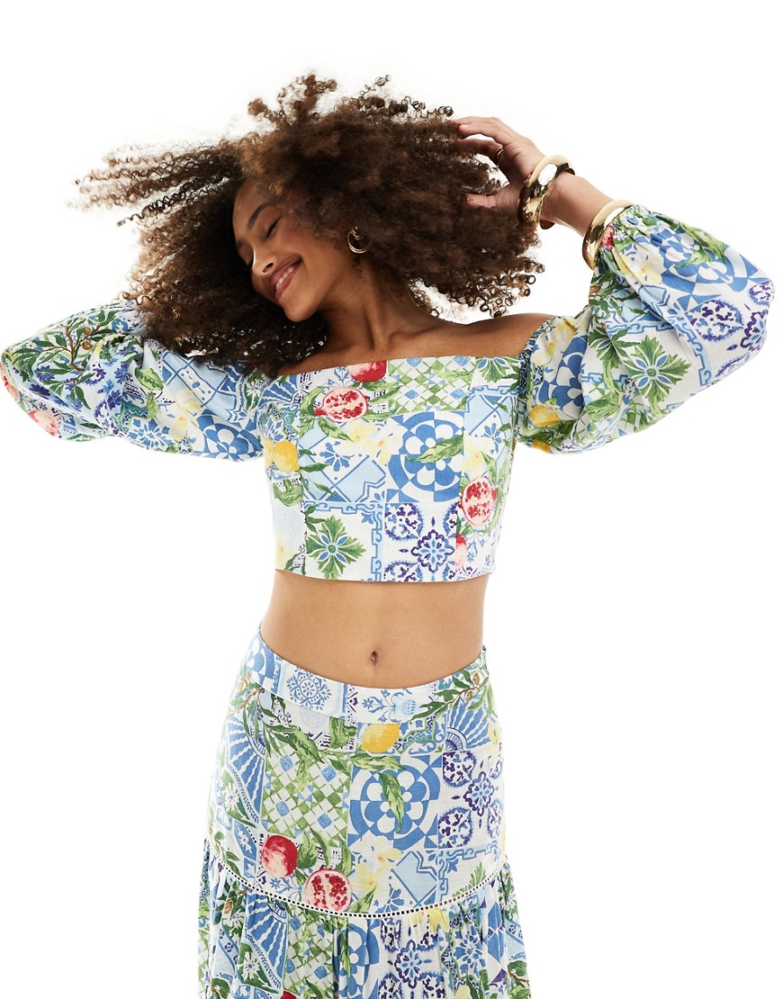 Nobody's Child Apple bardot crop top co-ord in floral print-Multi