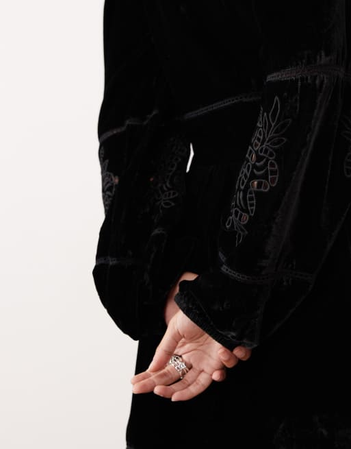 Nobody's Child Aquarius embroidered velvet mini dress in black, 2 of 4