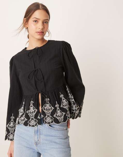 Nobody's Child Aramis embroidered blouse in black