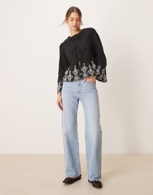 NOBODY'S CHILD ARAMIS EMBROIDERED BLOUSE 
