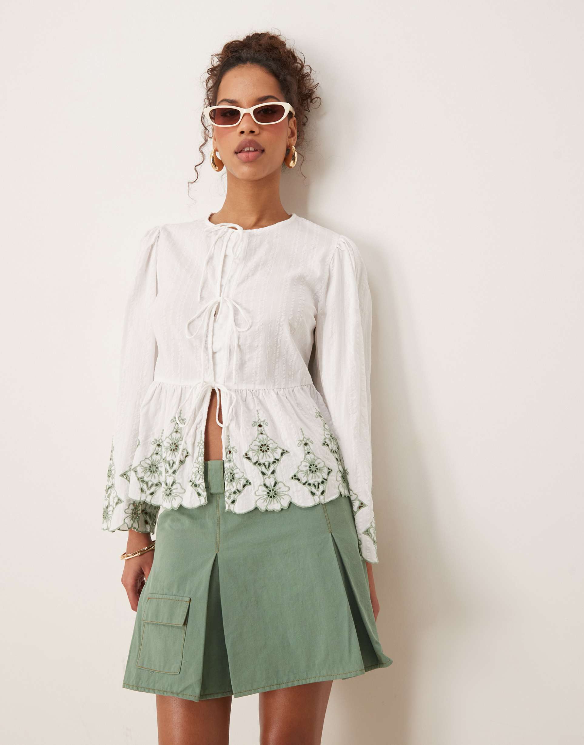 nobody's child aramis embroidered blouse in white