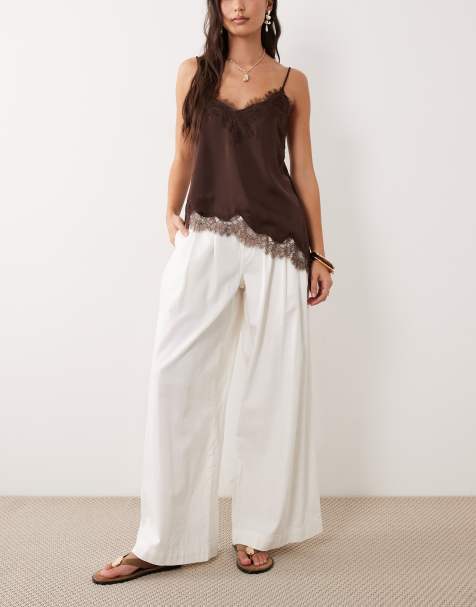 Nobody's Child Archie tailored denim twill wide leg trousers in white