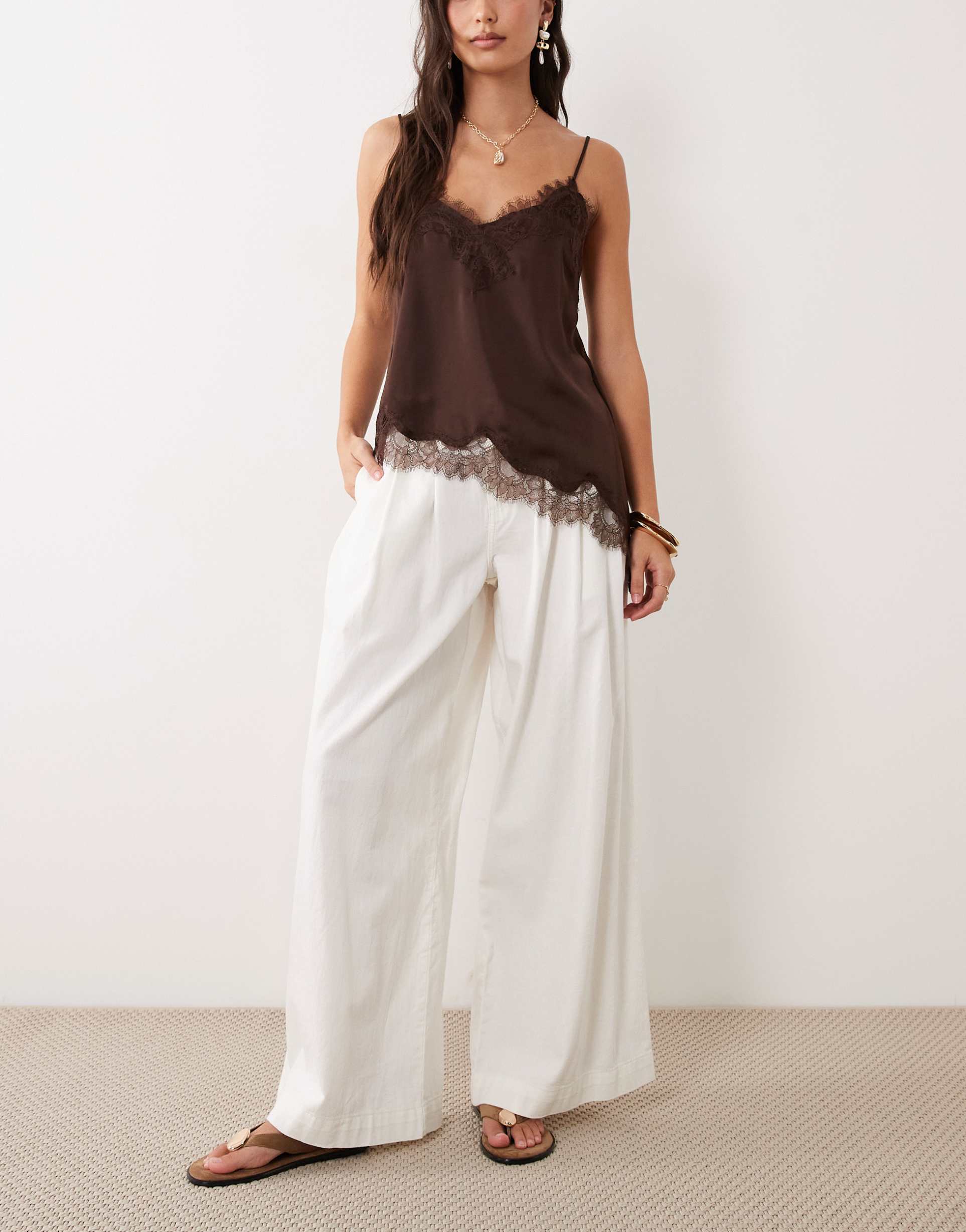 nobody's child archie tailored denim twill wide leg pants in white