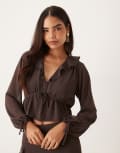 [Nobody's Child] Nobody's Child Arden ruffle boho blouse in chocolate (part of a set)-Brown 16 Chocolate