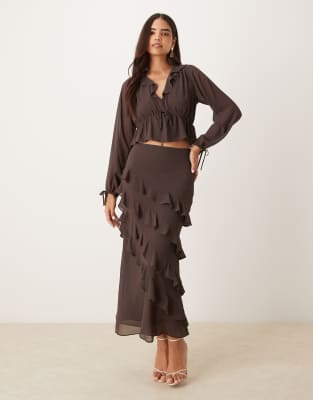 Nobody's Child Arden Ruffle Boho Blouse In Brown