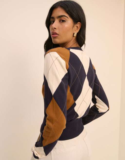 Nobody's Child Argyle cardigan in multi, 2 of 6