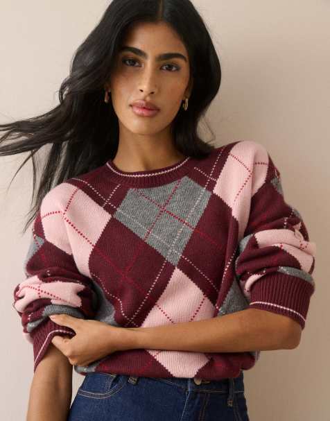 Nobody's Child Argyle oversized wool-blend jumper in multi - view 1
