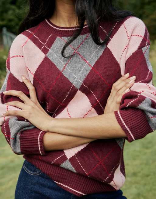 Nobody's Child Argyle oversized wool-blend jumper in multi, 2 of 5