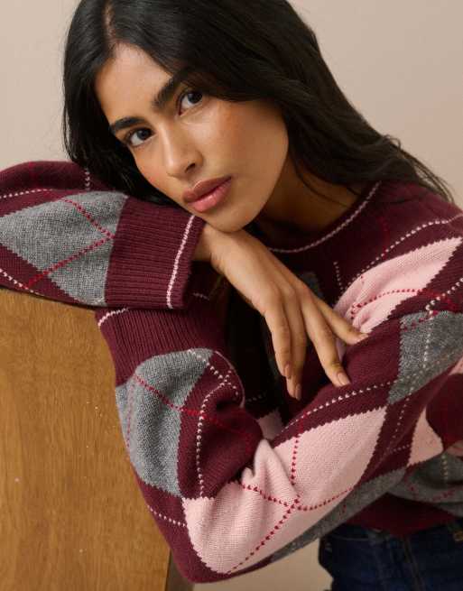Nobody's Child Argyle oversized wool-blend jumper in multi, 4 of 5