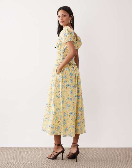 Nobody's Child – Ariel – Midikleid im Milchmädchen-Stil in Zitronengelb mit Blumenmuster, 3 von 4