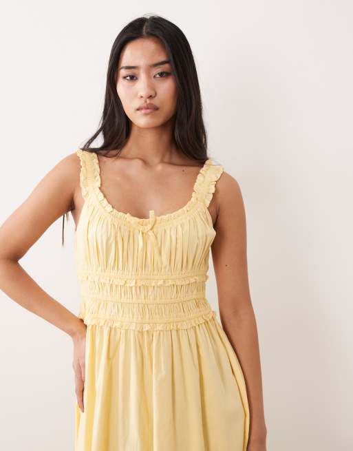 butter yellow ruched dress Petite Butter Yellow Satin Asymmetric Ruched Maxi Dress