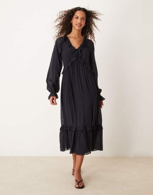 Nobody's Child Aries ruffle detail midi dress in deep navy