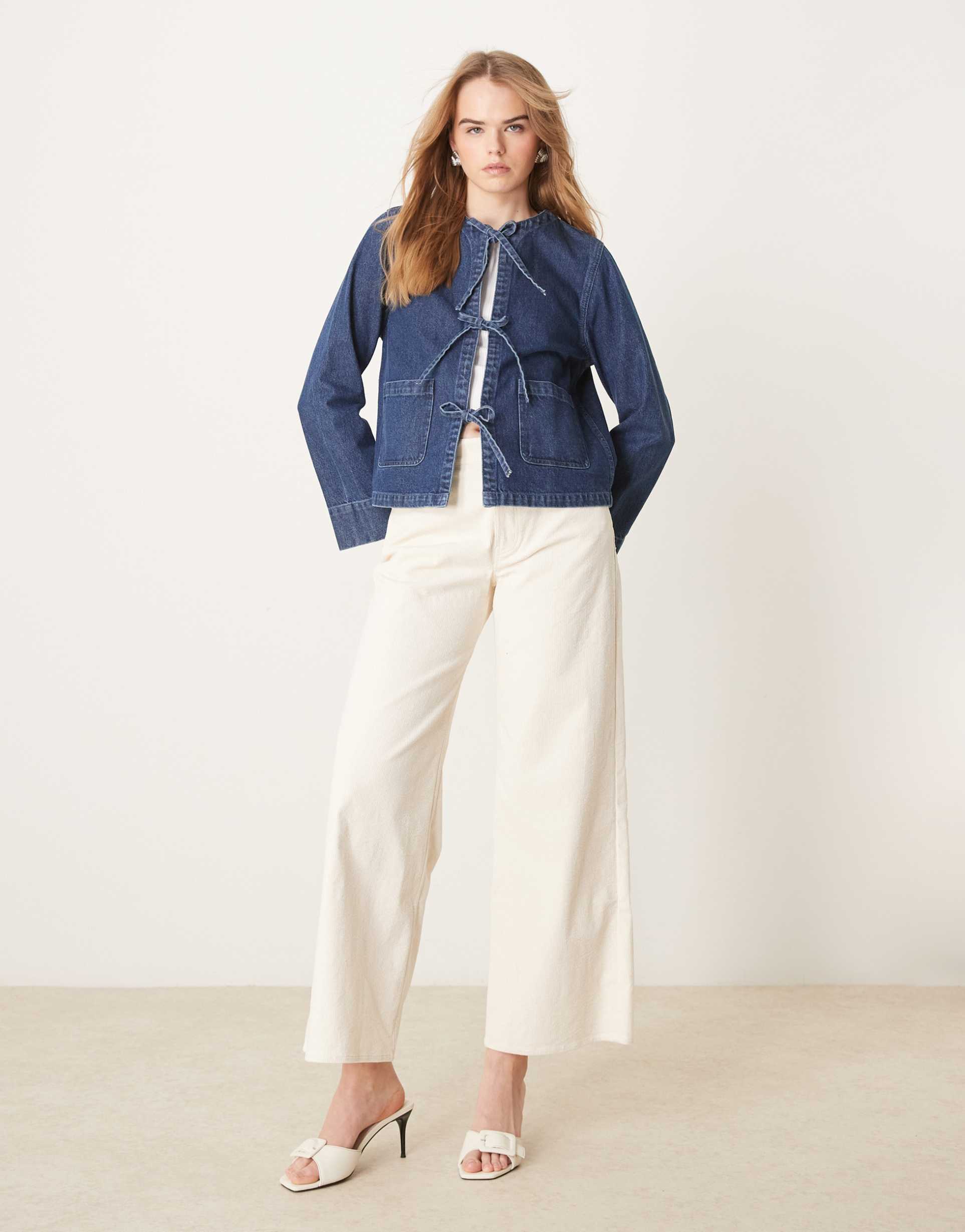 nobody's child arlington denim jacket with tie front in blue