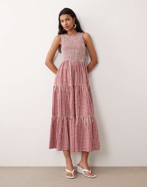 Nobody's Child – Ärmelloses, gesmoktes Midaxi-Kleid in Rot mit Vichy-Karomuster - view 1