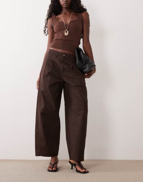 Nobody's Child Artie twill pleat barrel leg cropped pants in brown - view 1