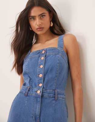 NOBODY'S CHILD ASTER BUTTON STRAPPY DENIM JUMPSUIT 