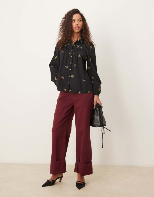 Nobody's Child Aster yoke detail blouse with embroidery in black, 2 of 4