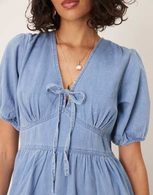 NOBODY'S CHILD ASTRA DENIM TWILL MIDI DRESS 