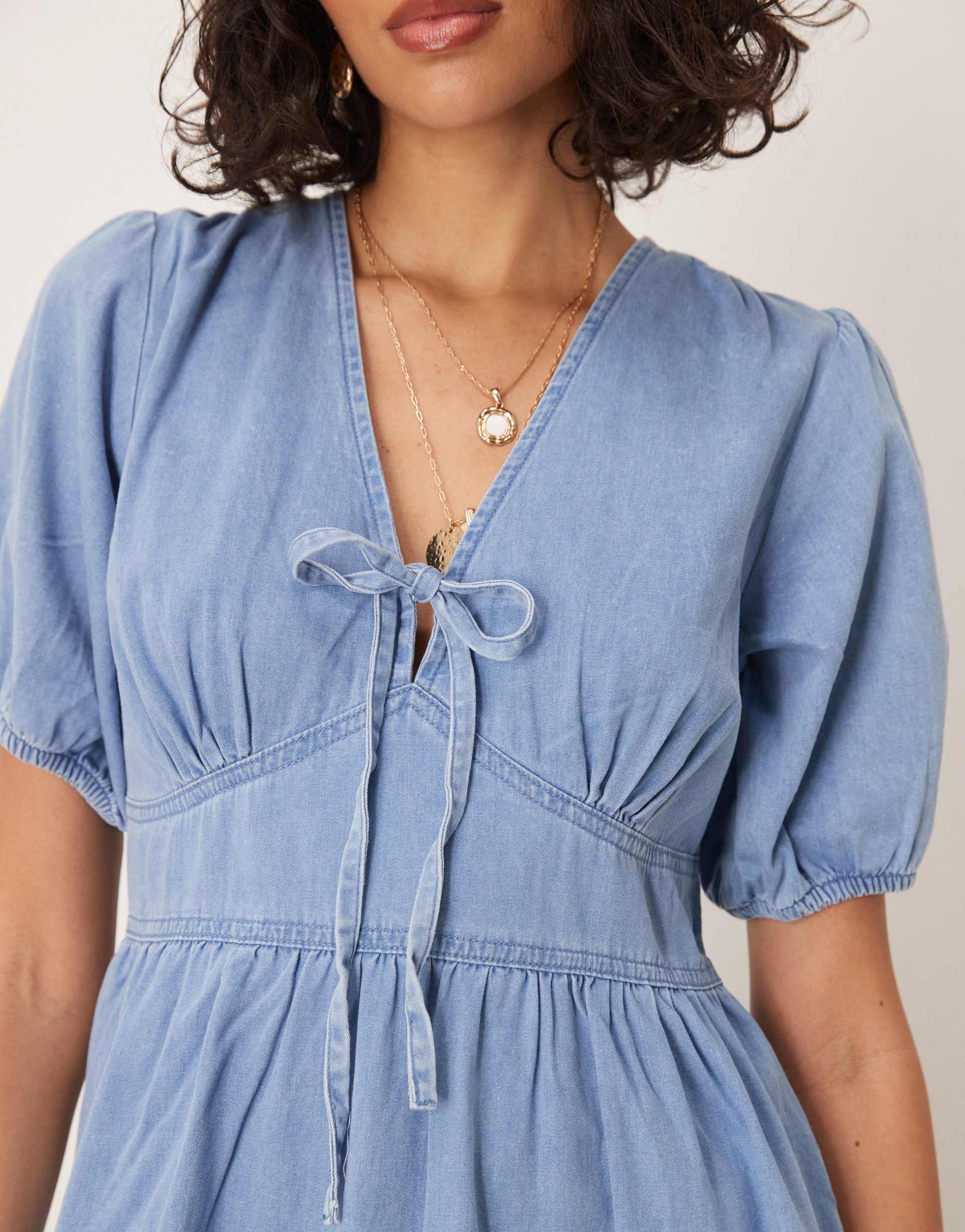 nobody's child astra denim twill midi dress in light blue