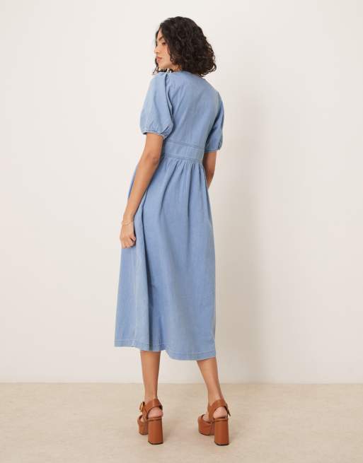 Nobody's Child Astra denim twill midi dress in light blue