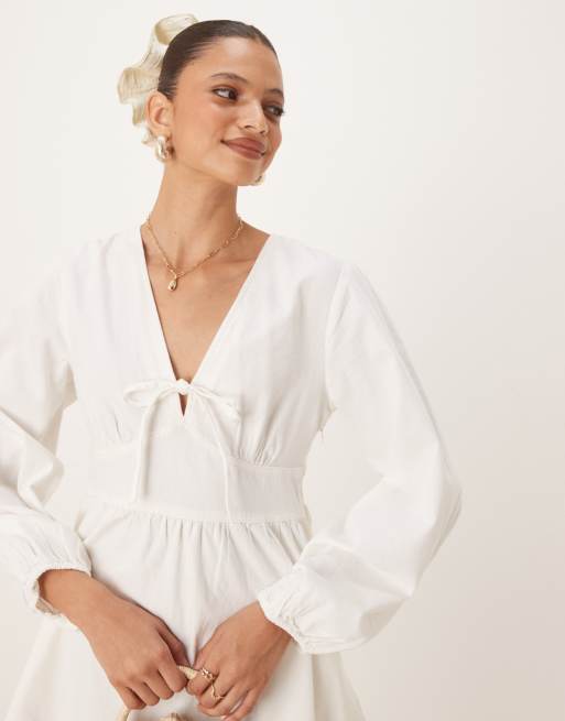 Nobody's Child – Astra – Langärmliges Minikleid aus cremefarbenem Denim, 2 von 4