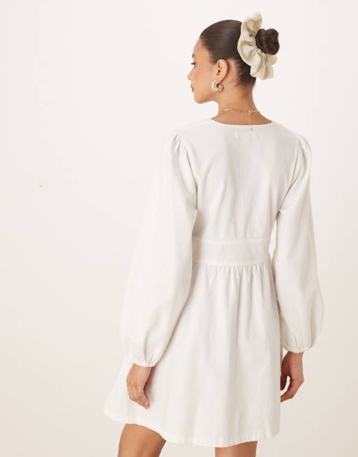Nobody's Child – Astra – Langärmliges Minikleid aus cremefarbenem Denim, 4 von 4