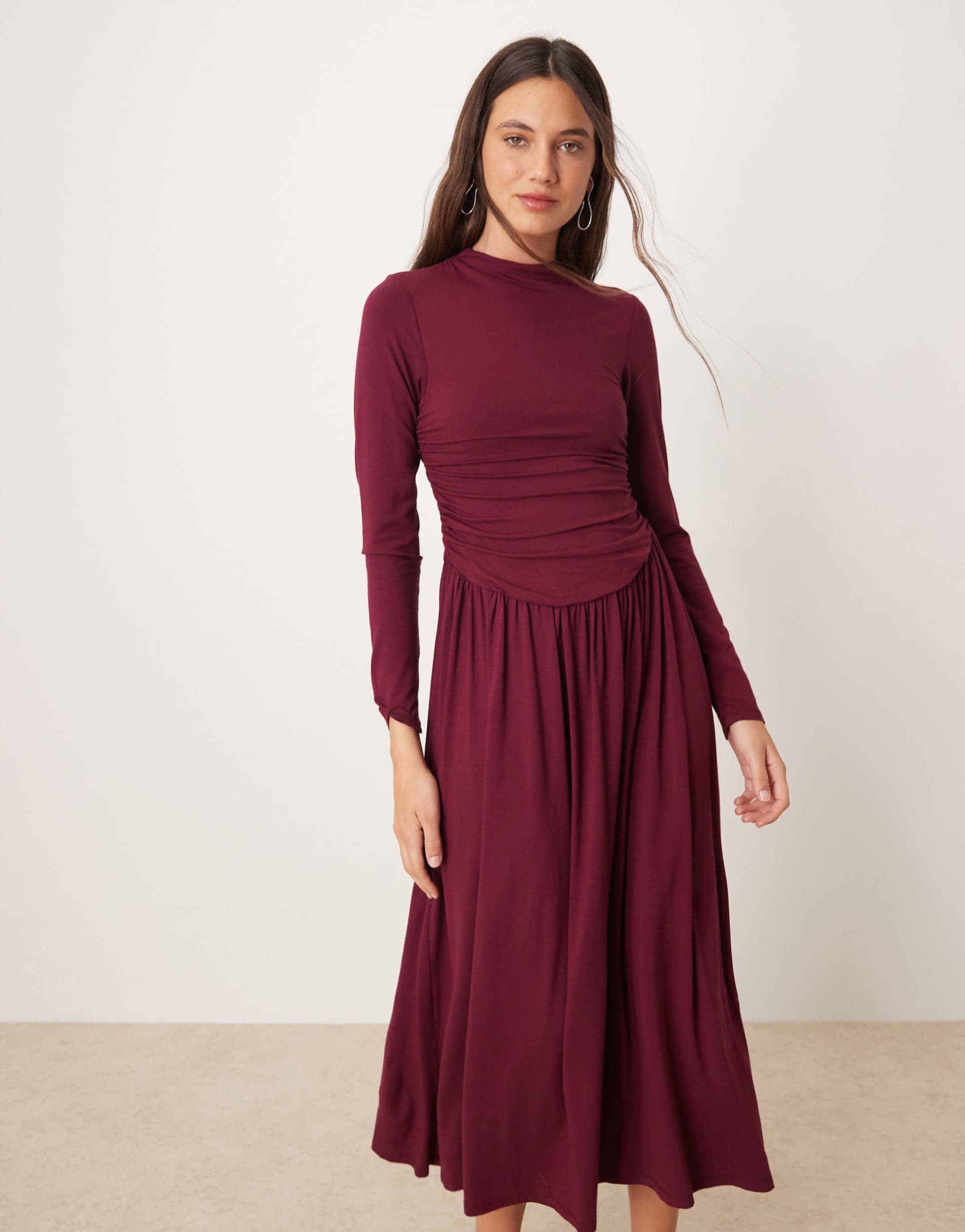 nobody's child aubrey long sleeve maxi dress in plum