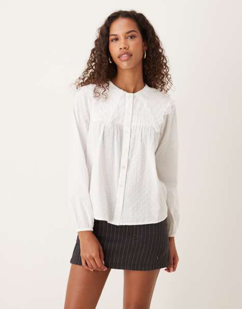 Nobody's Child Augusta button up blouse with oversized collar in ivory - view 1
