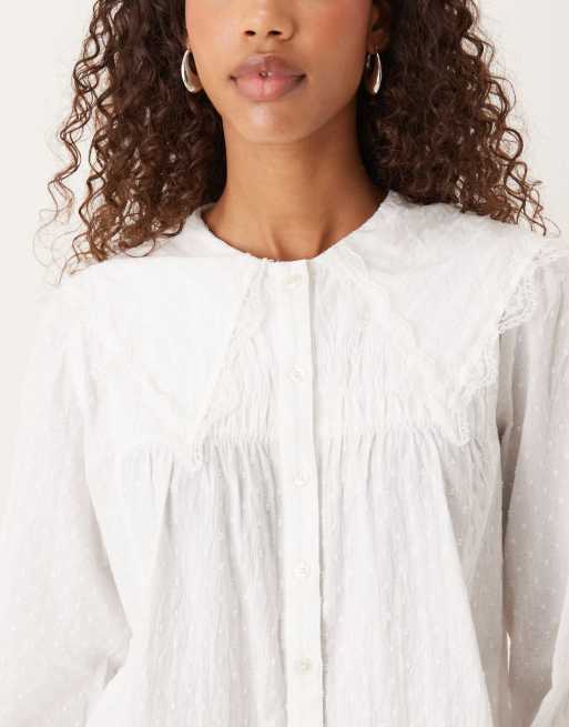 Nobody's Child Augusta button up blouse with oversized collar in ivory, 4 of 4