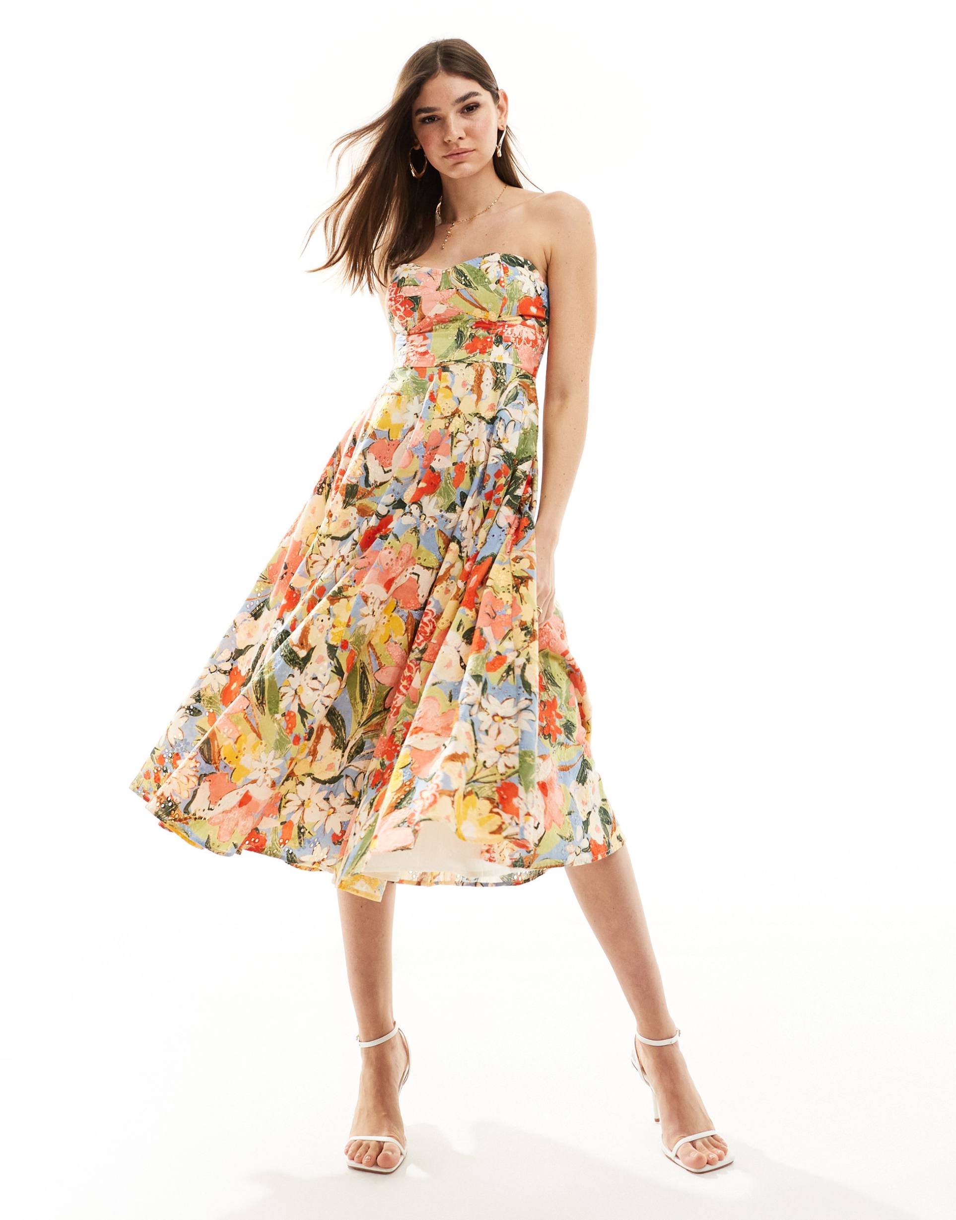 nobody's child aurora bloom bandeau midi dress in floral