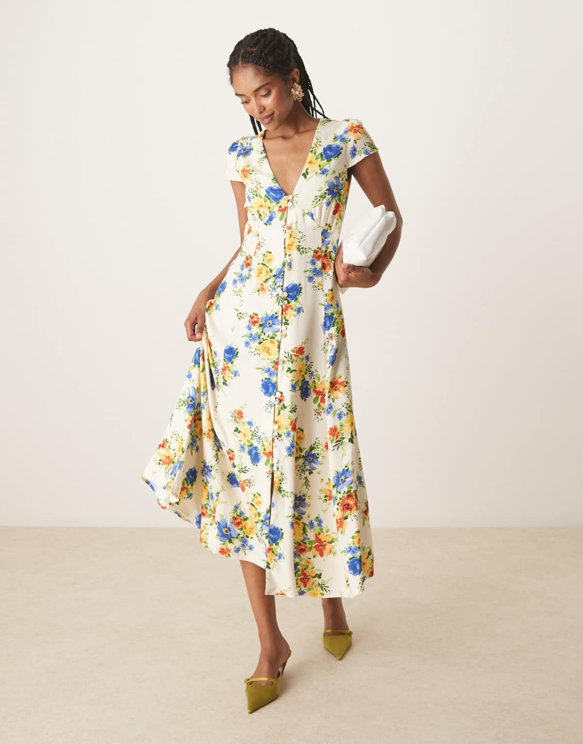 Nobody's Child Avery button detail midi dress in ivory floral