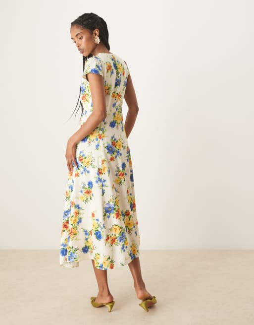 Nobody's Child Avery button detail midi dress in ivory floral