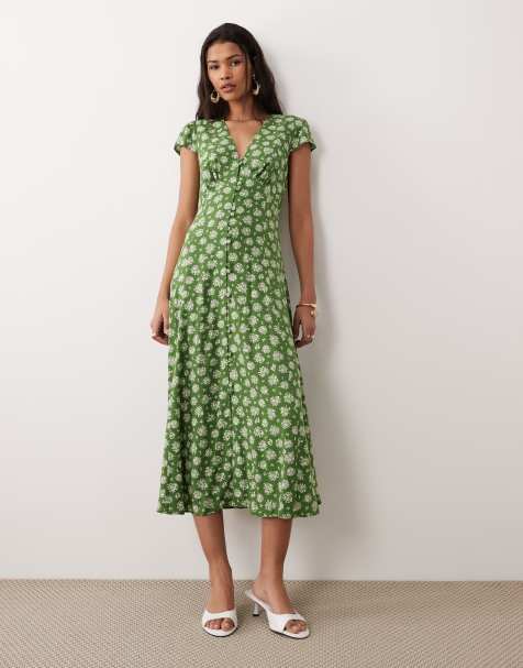 Nobody's Child Avery viscose v-neck cap sleeve midi in green floral