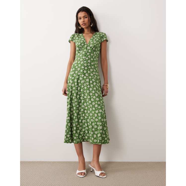 floral green v neck midi erin dress Nobody's Child Avery v-neck cap sleeve in MDW25