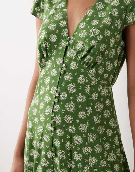 Nobody's Child Avery v-neck cap sleeve midi in green floral, 3 of 4