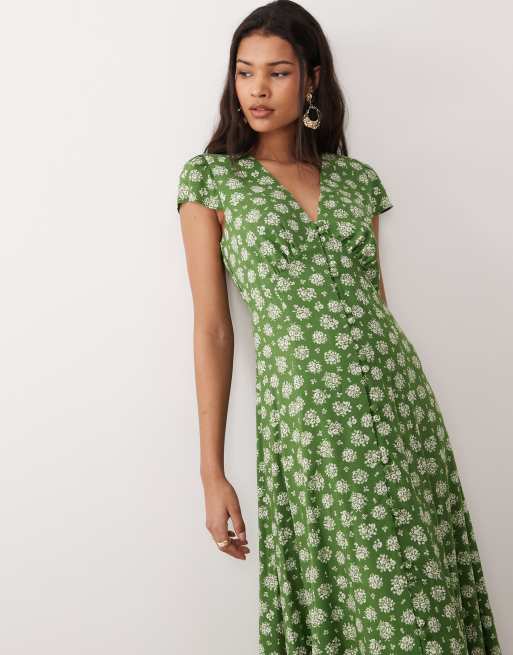 Nobody's Child Avery v-neck cap sleeve midi in green floral, 4 of 4