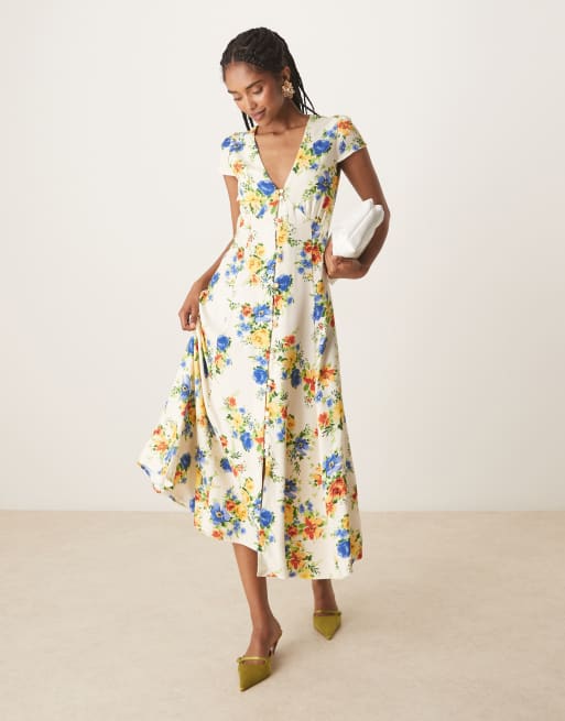 Nobody's Child - Avery - Vestito midi color avorio a fiori con bottoni