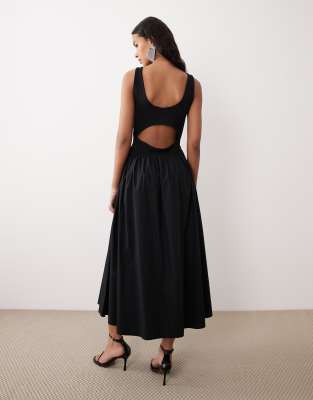 Nobody's Child Backless Detail Jersey Midi Dress In Black