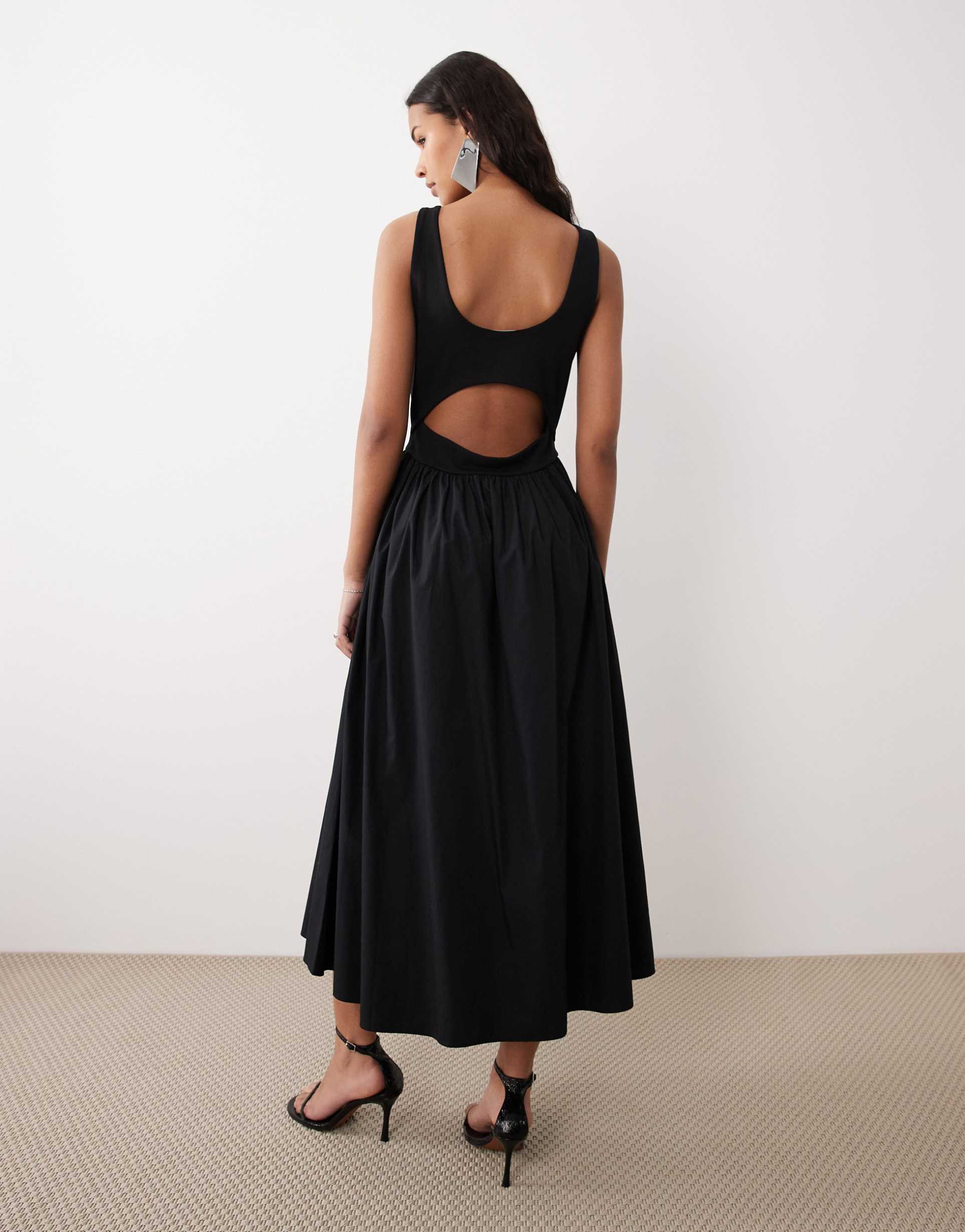 nobody's child backless detail jersey midi dress in black