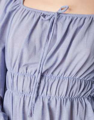 nobody's child balloon sleeve square neck blouse in dusky blue