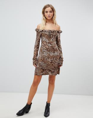 leopard bardot dress