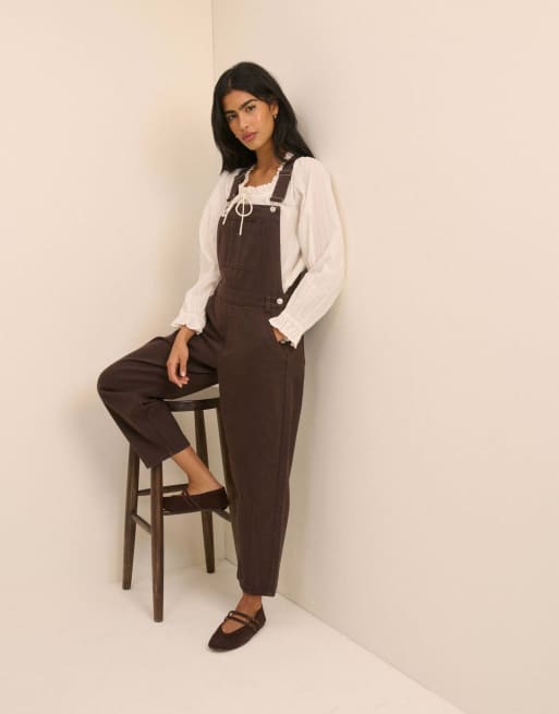 Nobody's Child Barrel leg denim dungaree in chocolate, 6 of 7