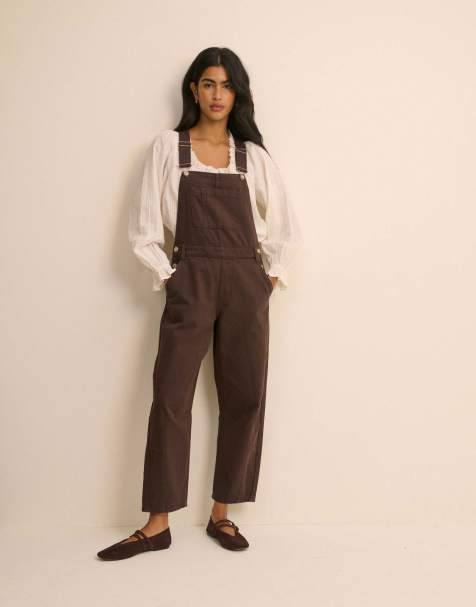 Nobody's Child Barrel leg denim dungaree in chocolate - view 1