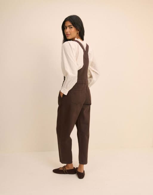 Nobody's Child Barrel leg denim dungaree in chocolate, 2 of 7