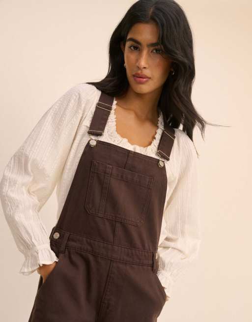 Nobody's Child Barrel leg denim dungaree in chocolate, 3 of 7