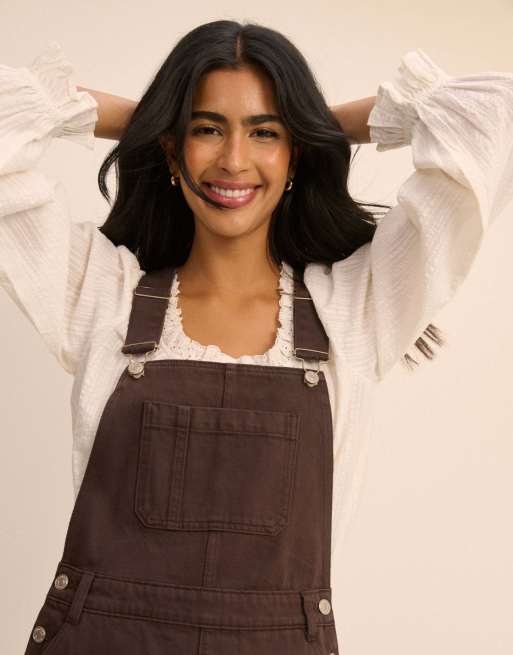Nobody's Child Barrel leg denim dungaree in chocolate, 7 of 7