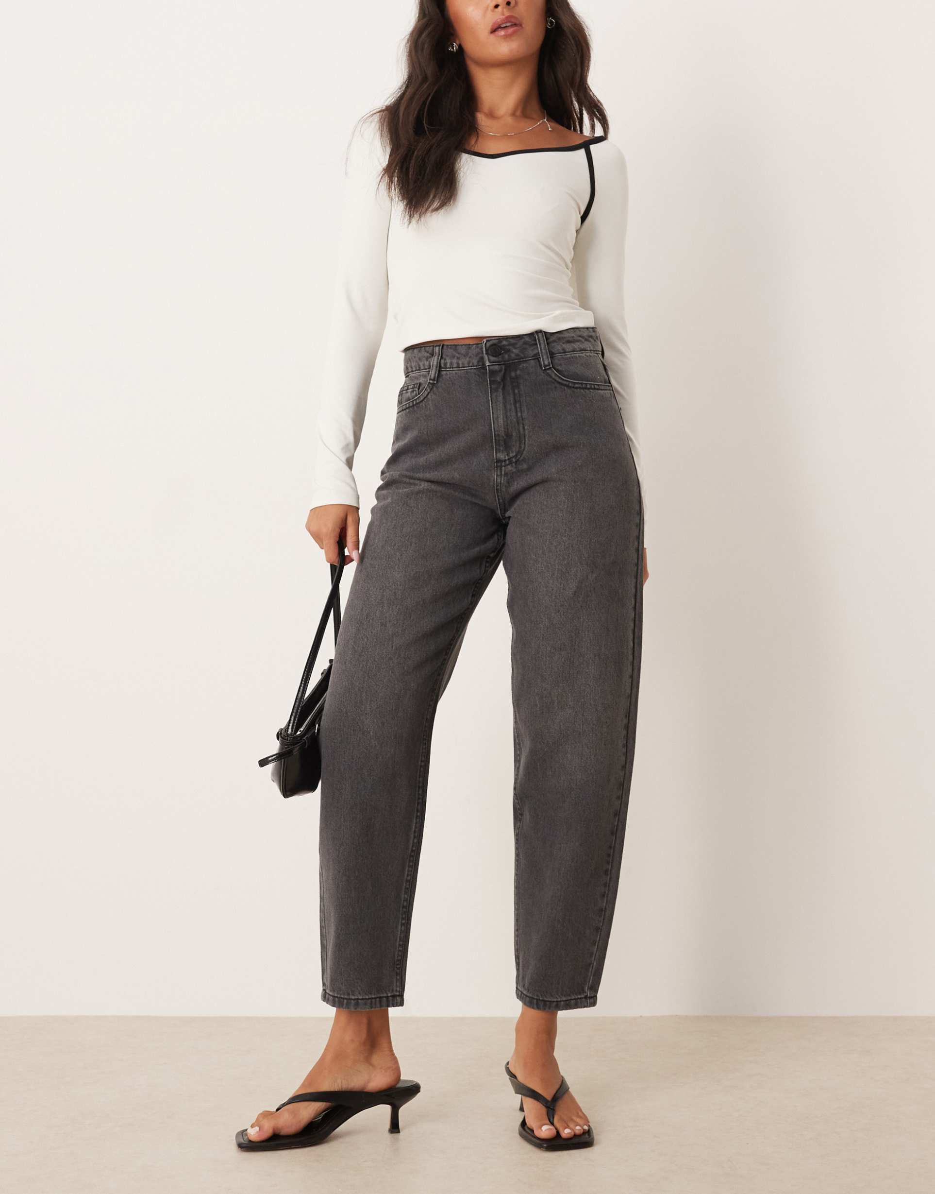 nobody's child barrel leg jeans in washed black