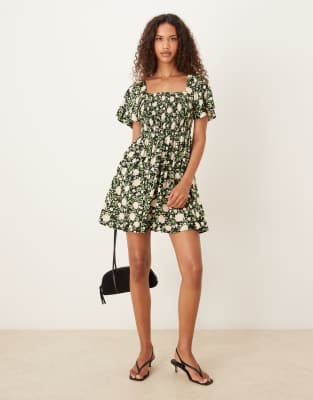 Nobody's Child - Bella - Minikleid in Schwarz mit Blumenmuster