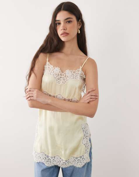 Nobody's Child Bellah matt satin lace detail cami top with adjustable straps in buttermilk - view 1