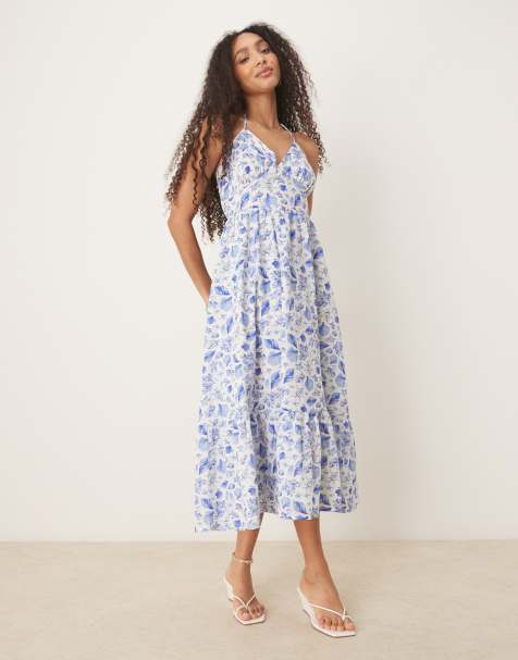Nobody's Child Bellerose halter neck midi dress in blue shell print - view 1